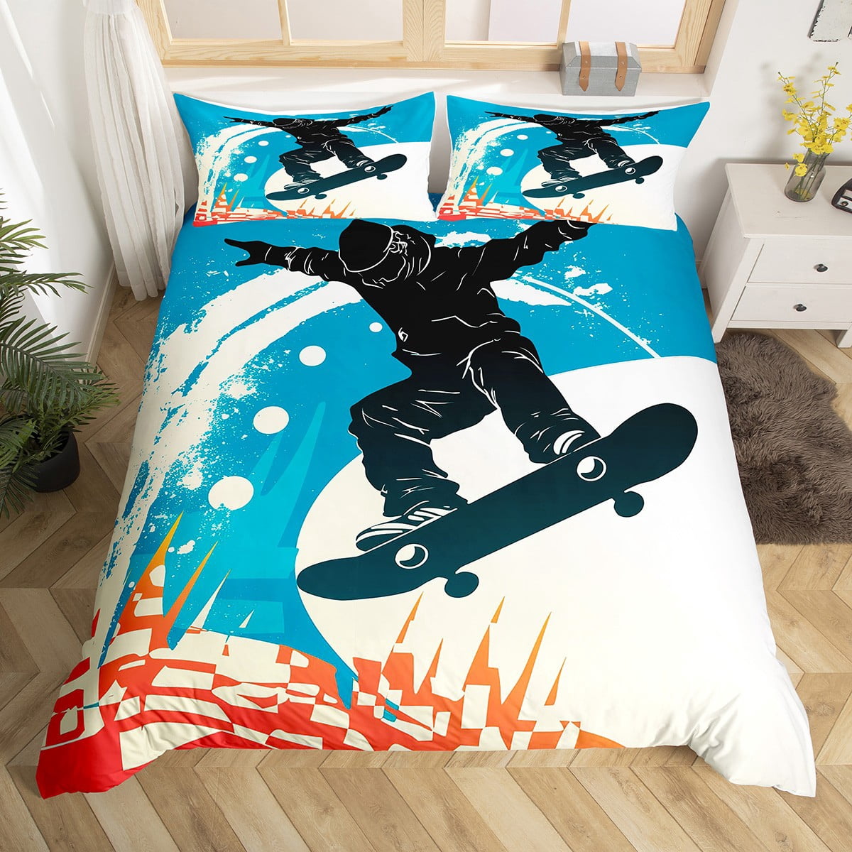 Ice Skater Silhouette Comforter Set - 3 Piece Lightweight Microfiber Bedding With Zipper