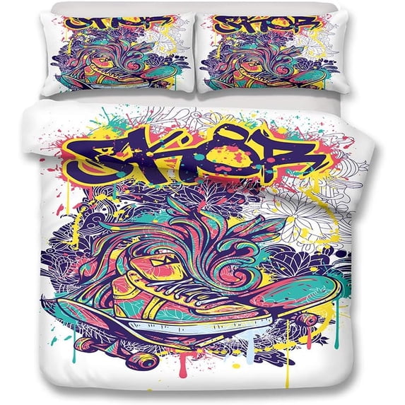 Skateboard Duvet Cover Set,Bedding Set for Kids and Adult, Home Decor, Full Size