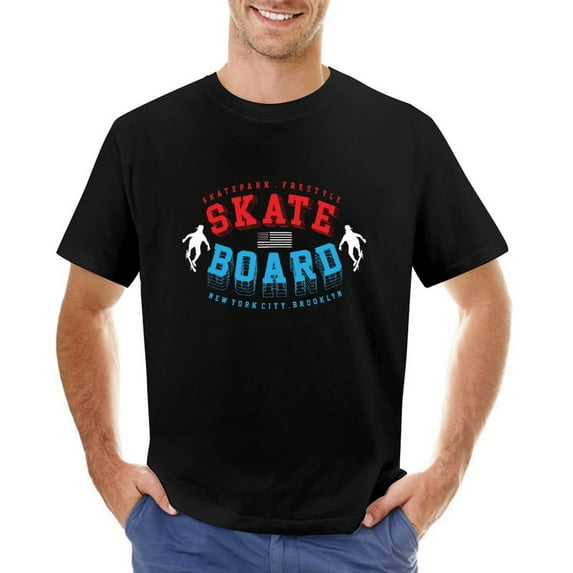 Skateboard Freestyle New York City Brooklyn Vintage T-shirt Mens Cotton Classic Crewneck Short Sleeve Tees Unisex Black L