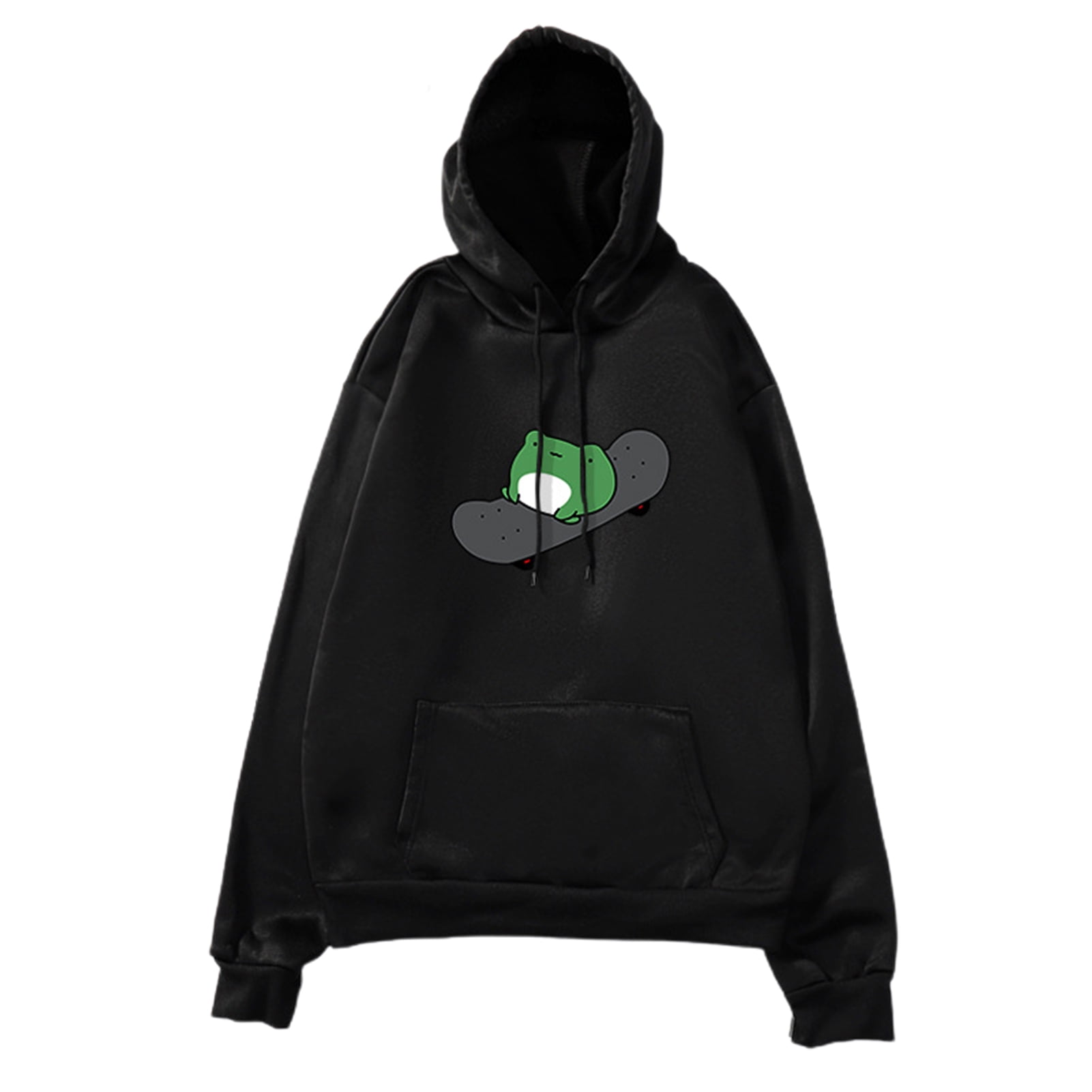 Skateboard Frog Pattern Pockets Pullover Hoodie Autumn Winter Long