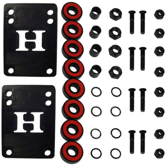 Skateboard Hardware Refresh Kit - Abec 5 Bearings, Risers, 1" Hardware, Nuts