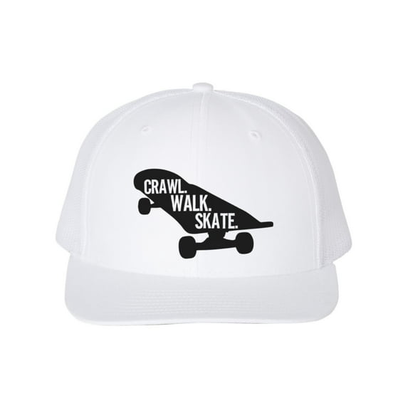 Skateboard Hat, Crawl Walk Skate, Skating Hat, GIft For Skateboarder, Skateboard Apparel, Snapback, 10 Different Colors!, White
