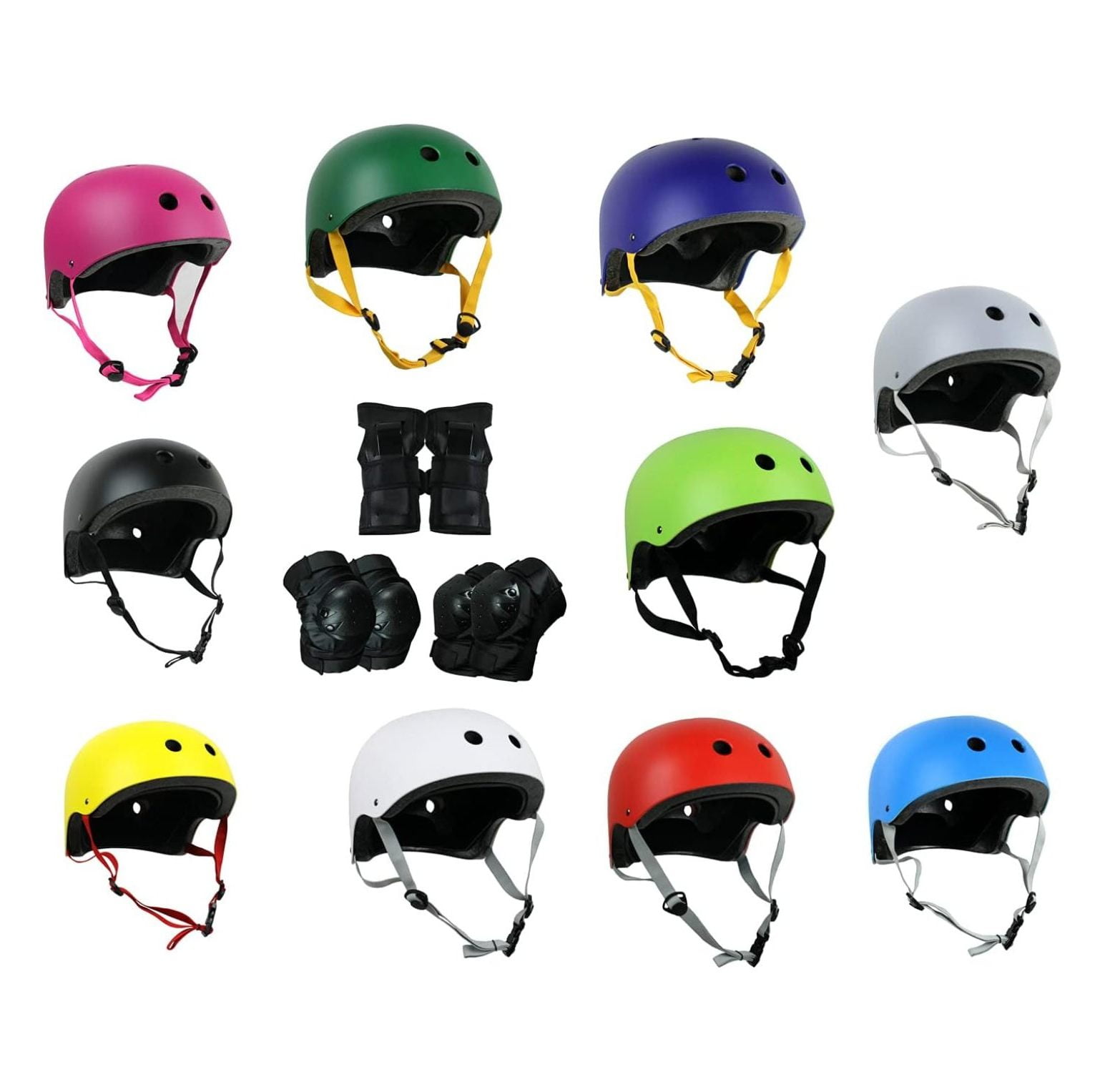 Skateboard Helmet and Pads Combo Includes Helmet, Knee Pads, Elbow Pads