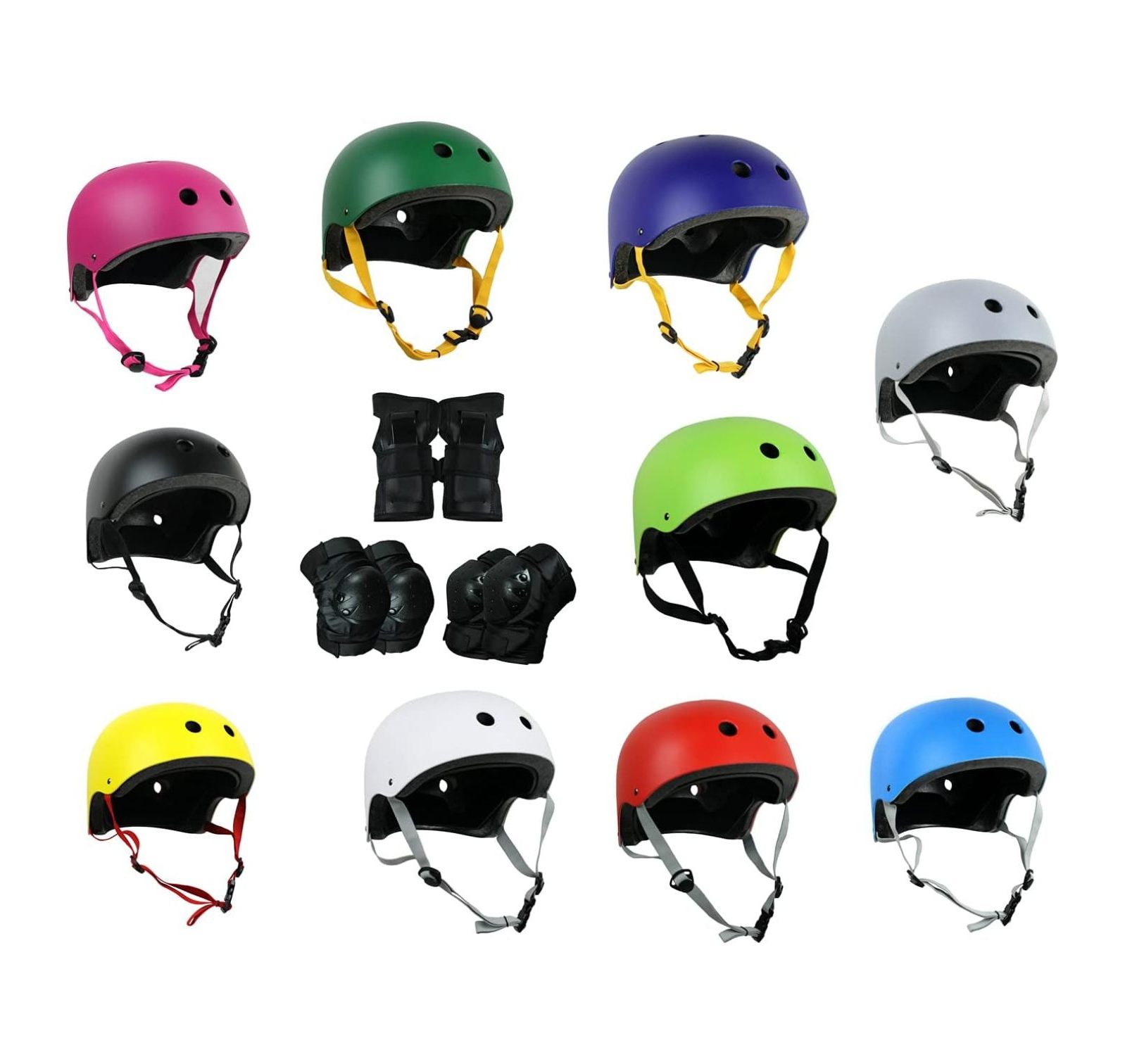 Skateboard Helmet and Pads Combo Includes Helmet, Knee Pads, Elbow Pads