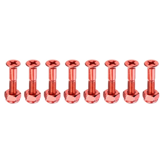 Skateboard Mounting Hardware 1" Carbon Steel Skateboard Screws Bolts&Nuts Flat Head, Orange 8 Pack