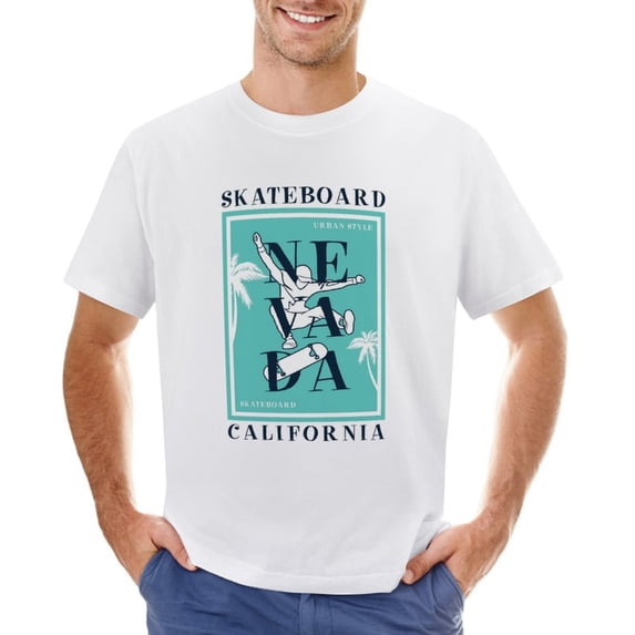 Skateboard Nevada California Vintage T-shirt Mens Cotton Classic Crewneck Short Sleeve Tees Unisex White M