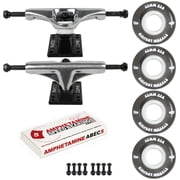 Skateboard Package 4.75 7.25" Silver Trucks 53mm 83A Black Cruiser Wheels Abec 5