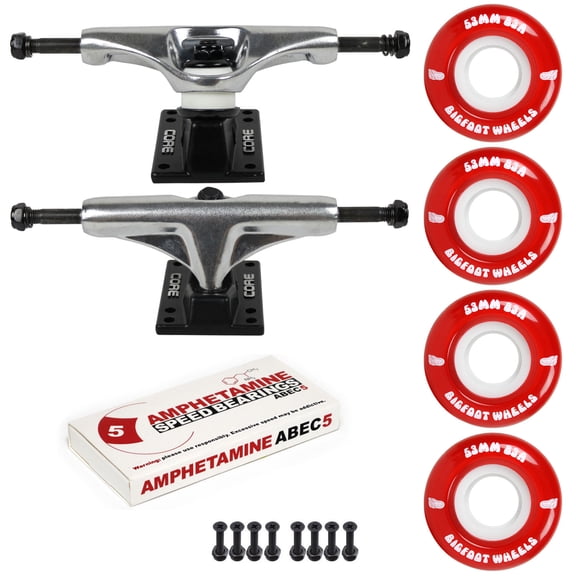 Skateboard Package 5.25 (8.25") Silver Trucks 53mm 83A Red Cruiser Wheels Abec 5