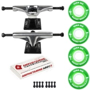 Skateboard Package 5.25 8.25" Silver Trucks 55mm 83A Green Cruiser Wheels Abec 5