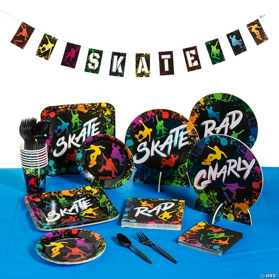 77 Pieces Skateboard Party Disposable Tableware Kit for 8 Guests