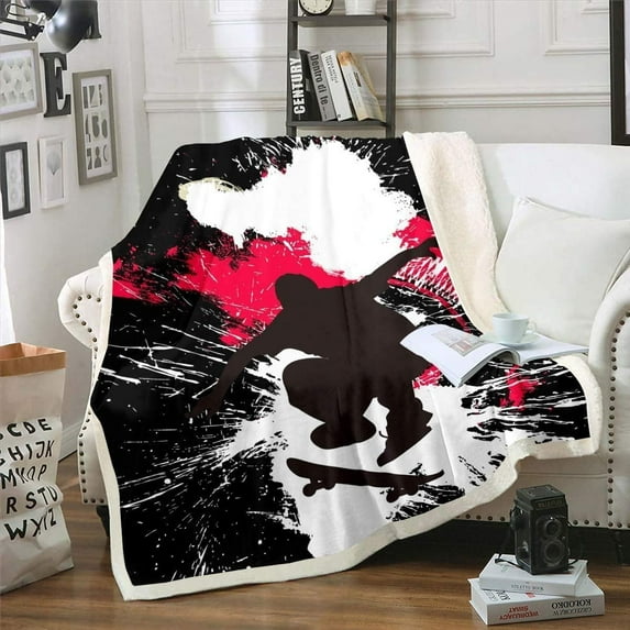 Skateboard Plush Blanket Extreme Sports Fleece Throw Blanket for Sofa Couch Bed Hipster Decor Fuzzy Blanket Graffiti Style Sherpa Blanket Bedroom Decor Baby 30"x40"