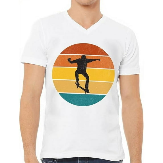 Skateboard Print V-Neck T-Shirt - Silhouette T-Shirt - Retro V-Neck Tee