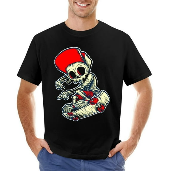 Skateboard Red Roller Vintage T-shirt Mens Cotton Classic Crewneck Short Sleeve Tees Unisex Black M
