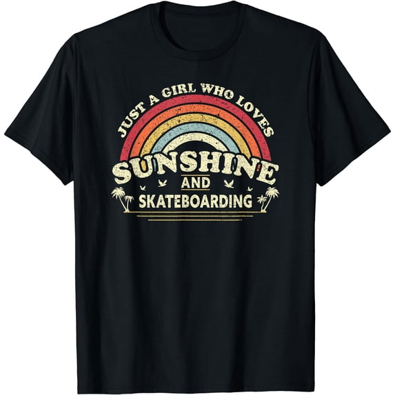 Skateboard Shirt. A Girl Who Loves Sunshine, Skateboarding T-Shirt Black Large