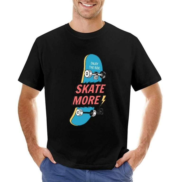 Skateboard. Skate More Men’s Graphic T-shirt Vintage Short Sleeve Sport Tee  Black 3XL