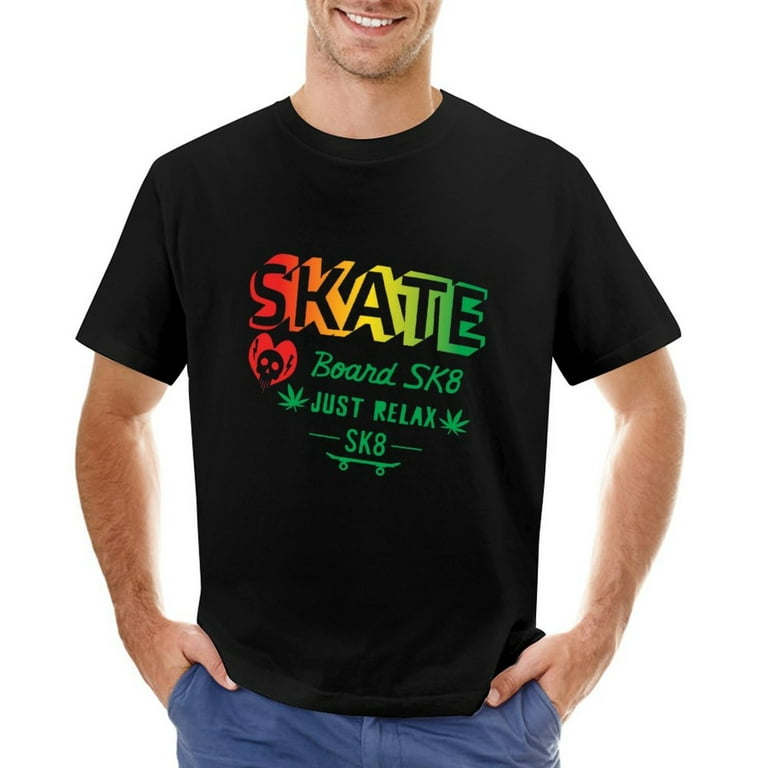 Skateboard, Skateboarding And Reggae Music Men's Graphic T-shirt Vintage  Short Sleeve Sport Tee Black XL 