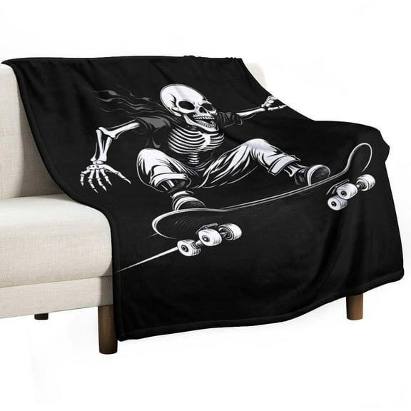 Skateboard Skeleton Super Soft Blanket Christmas Throw Blanket Flannel Microfiber Blankets for Couch Bed Sofa Fluffy and Warm 30"x40"