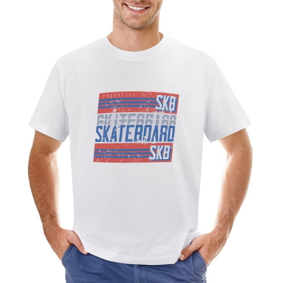 Skateboard Vintage Design Men’s T-Shirt 100% Cotton Casual Short Sleeve Tops Gift Tee White 3XL