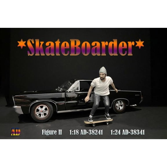Skateboarder Figure II, White and Black - American Diorama 38241 - 1/18 scale Figurine - Diorama Accessory