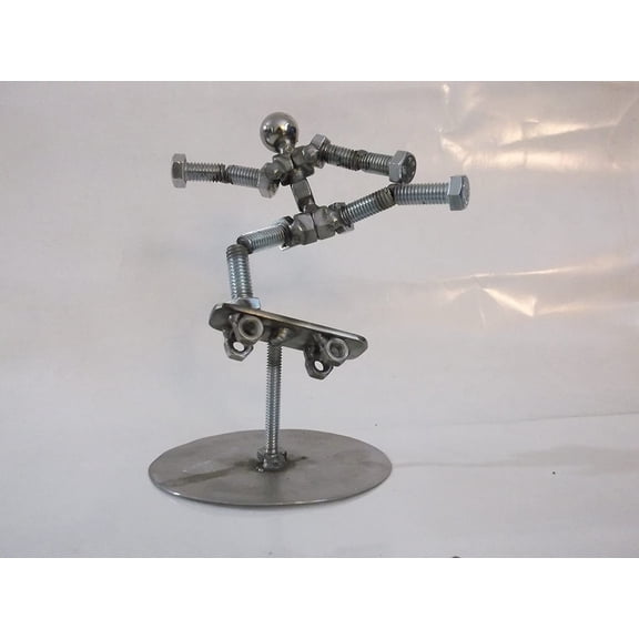 Skateboarder Metal Bolt Figurine, Metal Bolt Figurine, Upcycled Art