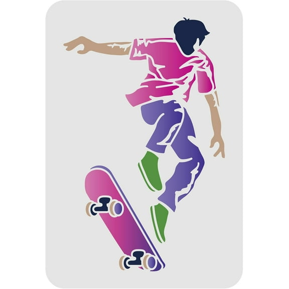 Skateboarder Stencil 11.7x8.3 inch Man Skateboard Drawing Painting Stencils Plastic Skater Skateboard Stencils Reusable DIY Home Decor Stencil for Hip Hop Street Style Decor