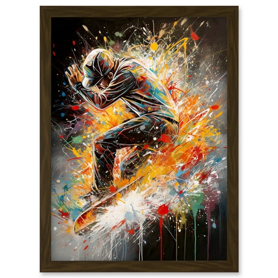 Skateboarder Vibrant Splat Paint Action Shot Artwork Framed Wall Art Print A4