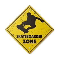 Skateboarder Vintage Crossing Sign Zone Xing | Indoor/Outdoor Plastic | 12" Tall rustic sport skateboarding skateboard wheels trucks