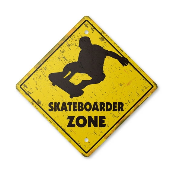 Skateboarder Vintage Crossing Sign Zone Xing | Indoor/Outdoor Plastic | 14" Tall rustic sport skateboarding skateboard wheels trucks