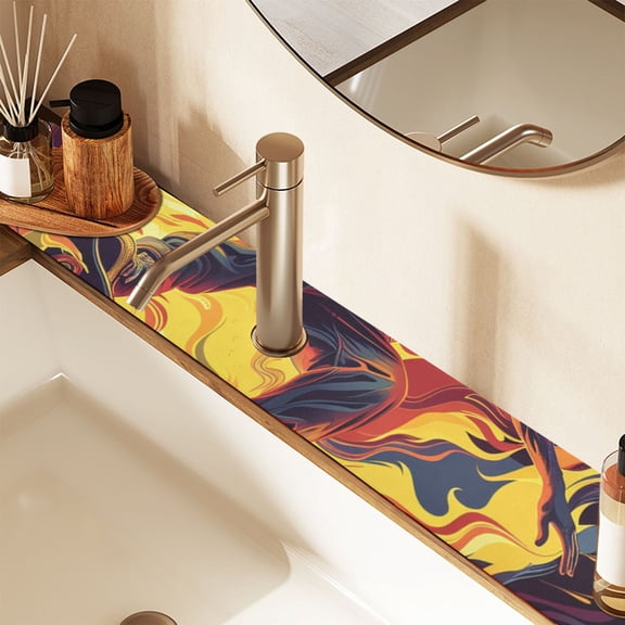 Skateboarder on Fire Sink Splash Guard Faucet 30x5.4in Drying Mat Drying Mat Absorbent Pad for Bathroom Kitchen 2PCS