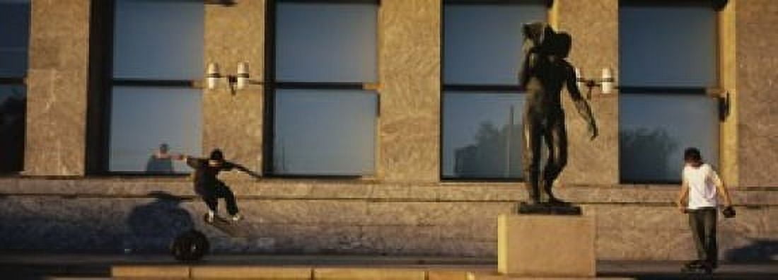 Skateboarders In Front Of A Building Oslo Norway Canvas Art - Panoramic Images (18 x 7)