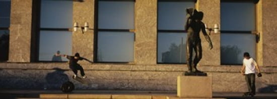 Skateboarders In Front Of A Building Oslo Norway Canvas Art - Panoramic Images (36 x 13)
