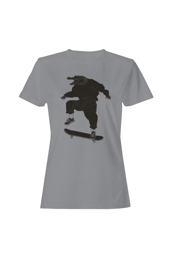 Skateboarding Alligator Art Women's T-shirt Sport Gray