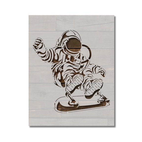 Skateboarding Astronaut Stencil Template Reusable 8.5 x 11 Inches for Painting on Walls, Wood, Arts and Crafts by Stencilville