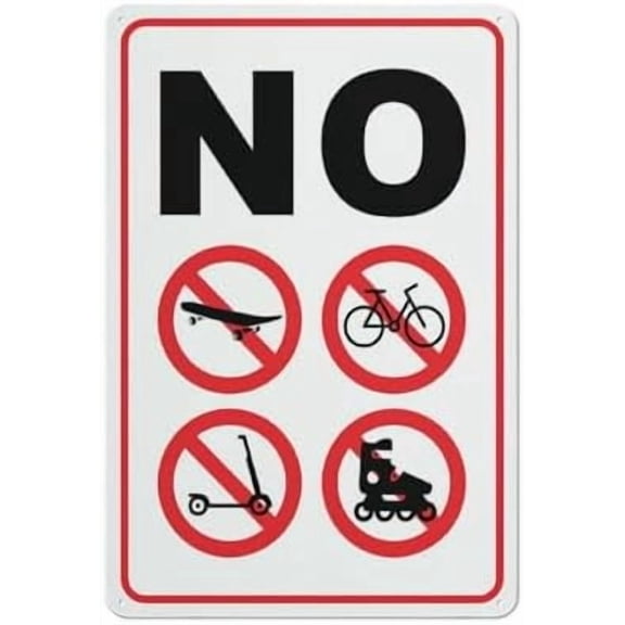 No Skateboarding, Bicycle, Roller Blading And Scooter Riding Sign Outdoor Metal Sign - 12 X 8 Metal Signs For Business, Workplace, Office, Home, Delivery Signs, Road Signs, Garden Signs