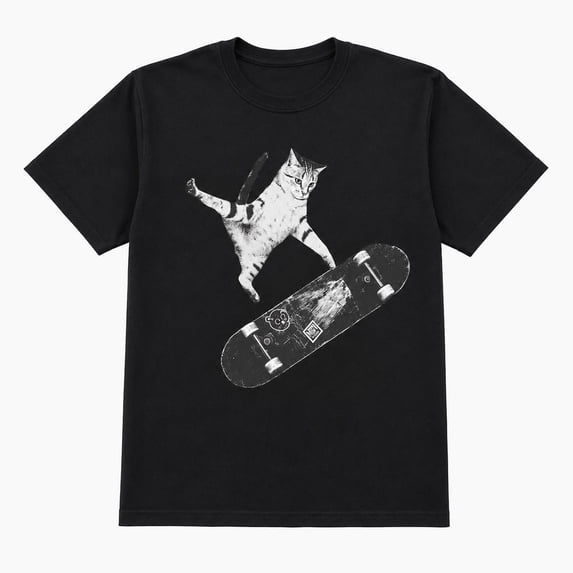 Skateboarding Cat Graphic T-Shirt, Unisex Classic Fit Animal Tee