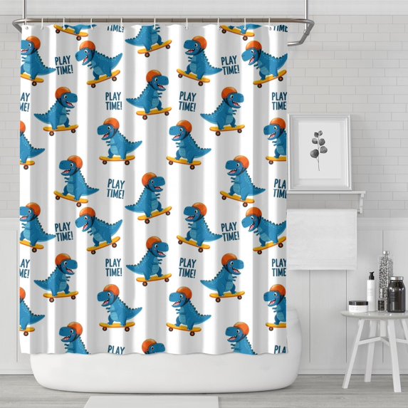 Skateboarding Dinosaur Pattern Shower Curtain 72"x84" ,Bathroom Decorative Shower Curtains Set with 12 Hooks,Modern Waterproof Washable Shower Curtain