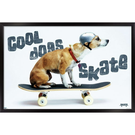 Skateboarding - Dog Wall Poster, 22.375" x 34", Framed