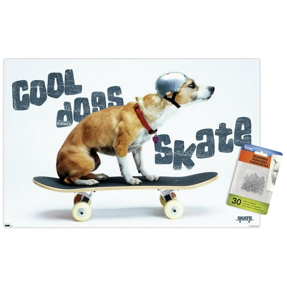 Skateboarding - Dog Wall Poster with Pushpins, 14.725" x 22.375"