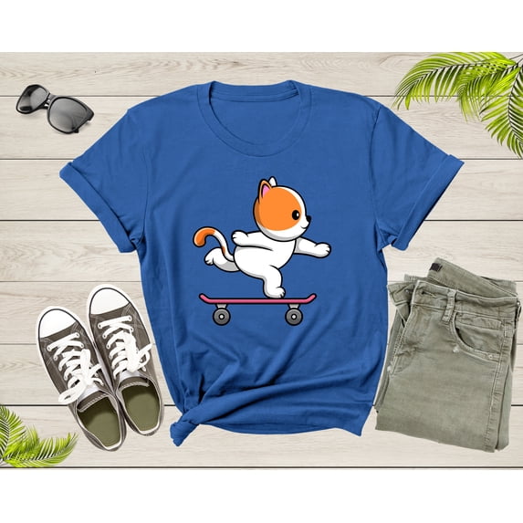 Skateboarding Happy Cat Skateboard Cute Sporty Animal Kitten T-Shirt Skateboarder Cat Lover Gift T Shirt for Men Women Boys Girls Tshirt