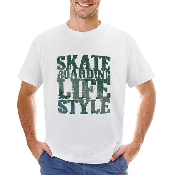 Skateboarding Life Style Men’s Graphic T-shirt Vintage Short Sleeve Sport Tee White XL