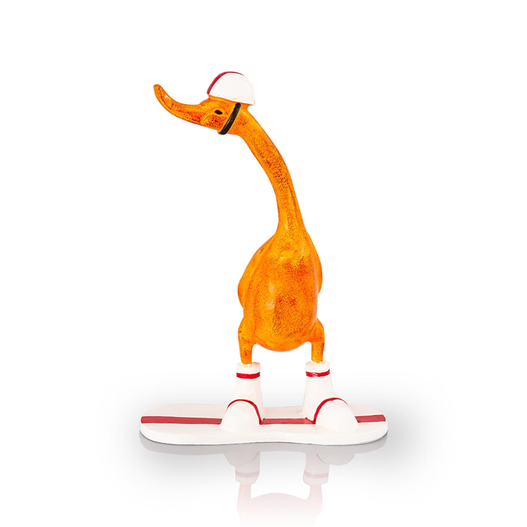 Skateboarding Orange Metal Duck Garden Sculpture