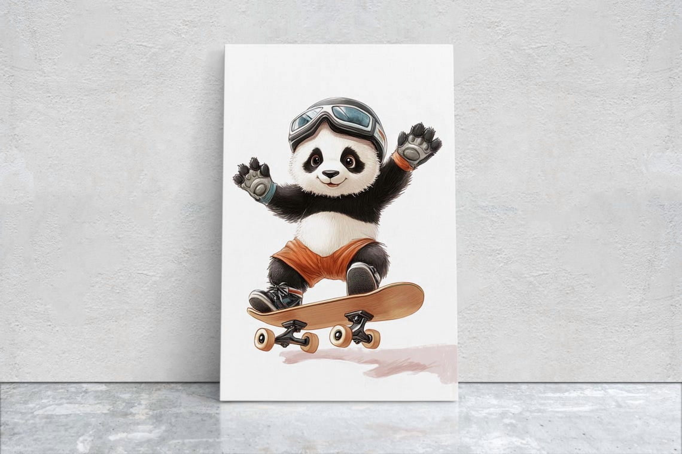 Skateboarding Panda Wall Art Print, Cute Animal Adventure Illustration ...