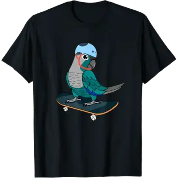 Skateboarding Parrot I Turquoise Green Cheek Conure T-Shirt