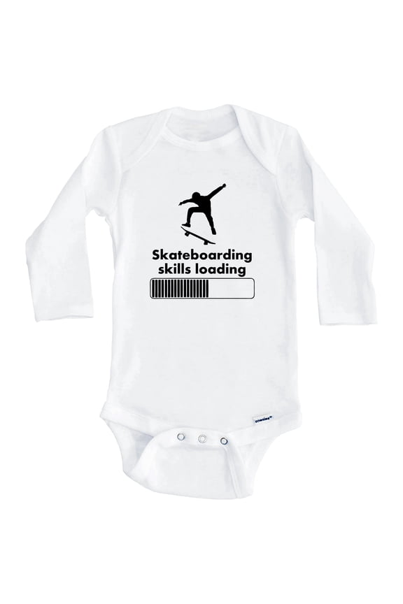 Skateboarding Skills Loading Funny Skateboard One Piece Baby Bodysuit (Long Sleeve), 0-3 Months White