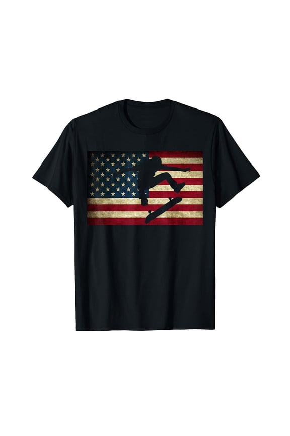 Skateboarding T Shirt Skater Skate Board American Flag Tee