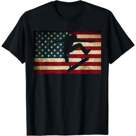 Skateboarding T Shirt Skater Skate Board American Flag Tee