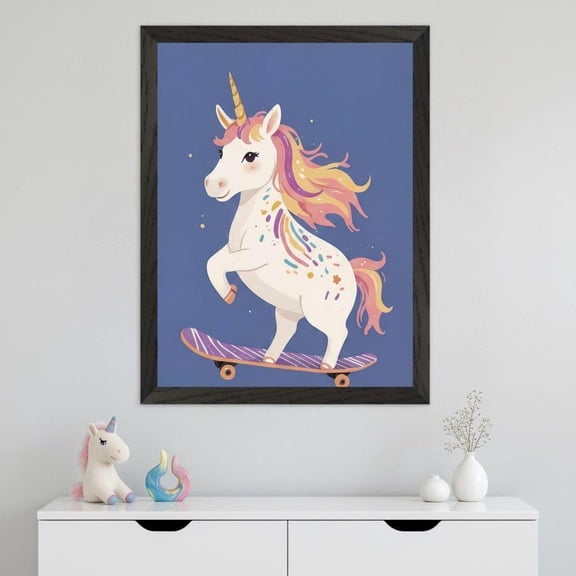 Skateboarding Unicorn Pastel Fantasy Wall Art Rainbow Mane Nursery Decor Magical Unframed Paper Print