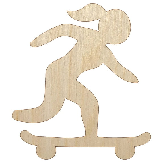 Skateboarding Woman on Skateboard Wood Shape Unfinished Piece Cutout Craft DIY Projects - 4.70 Inch Size - 1/8 Inch Thick