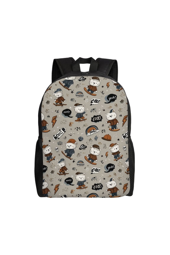 Skateboarding bears pattern Backpack with 15 Inch Laptop Compartment,Water-Resistant Daypack, Large Capacity Backpack with Adjustable Breathable Shoulder Straps for Daily Use Travel Gym