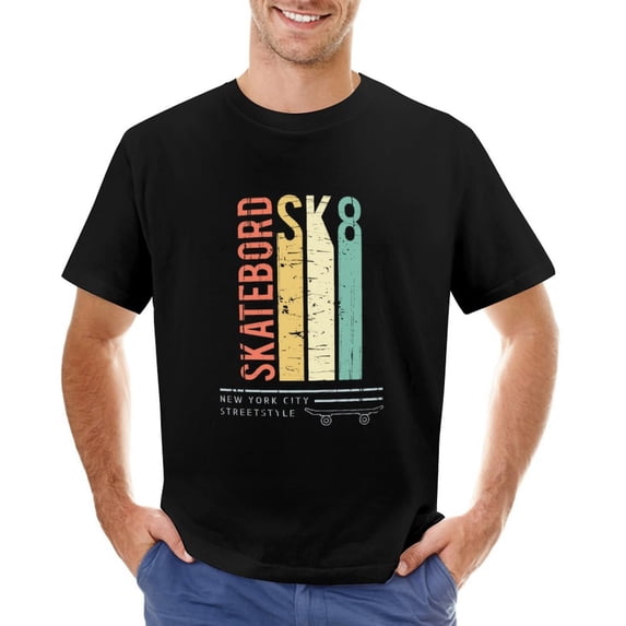 Skateboarding in NYC Vintage T-shirt Mens Cotton Classic Crewneck Short Sleeve Tees Unisex Black XL